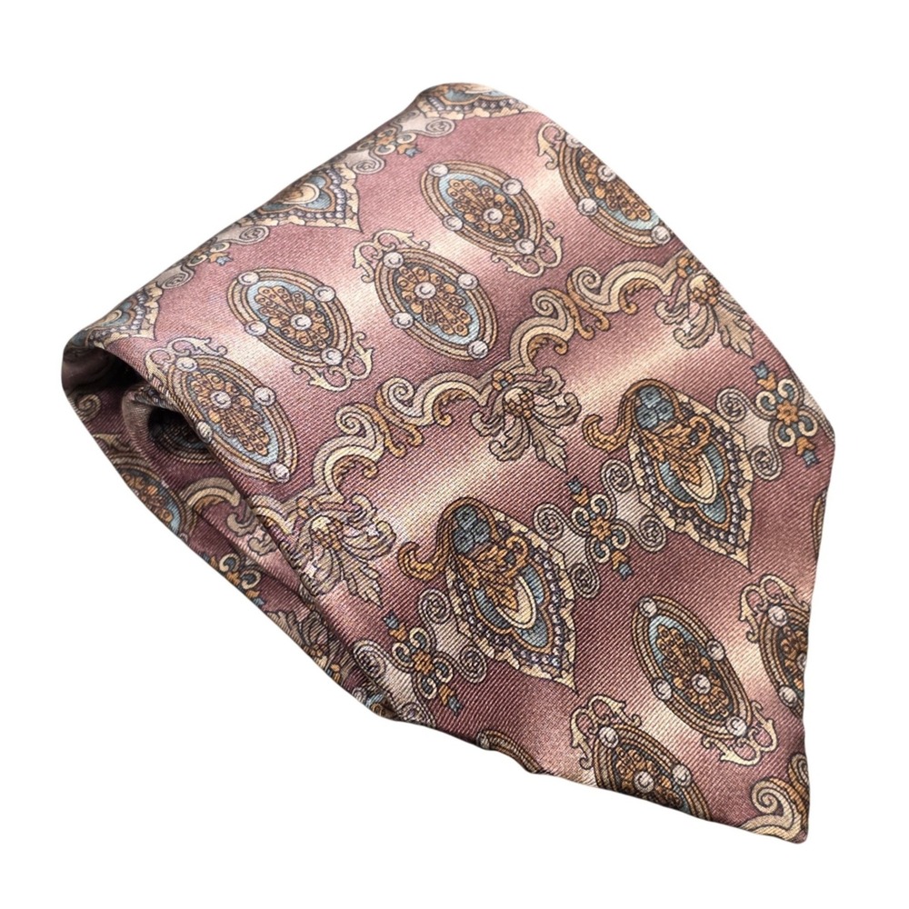 Vintage Spencer & Lowe Medallion Baroque Silk Tie Men's Mauve Gold Made in USA